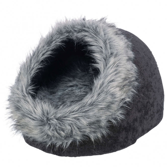 Graue Kuschelhöhle für kleine Hundem mit plüsch innen